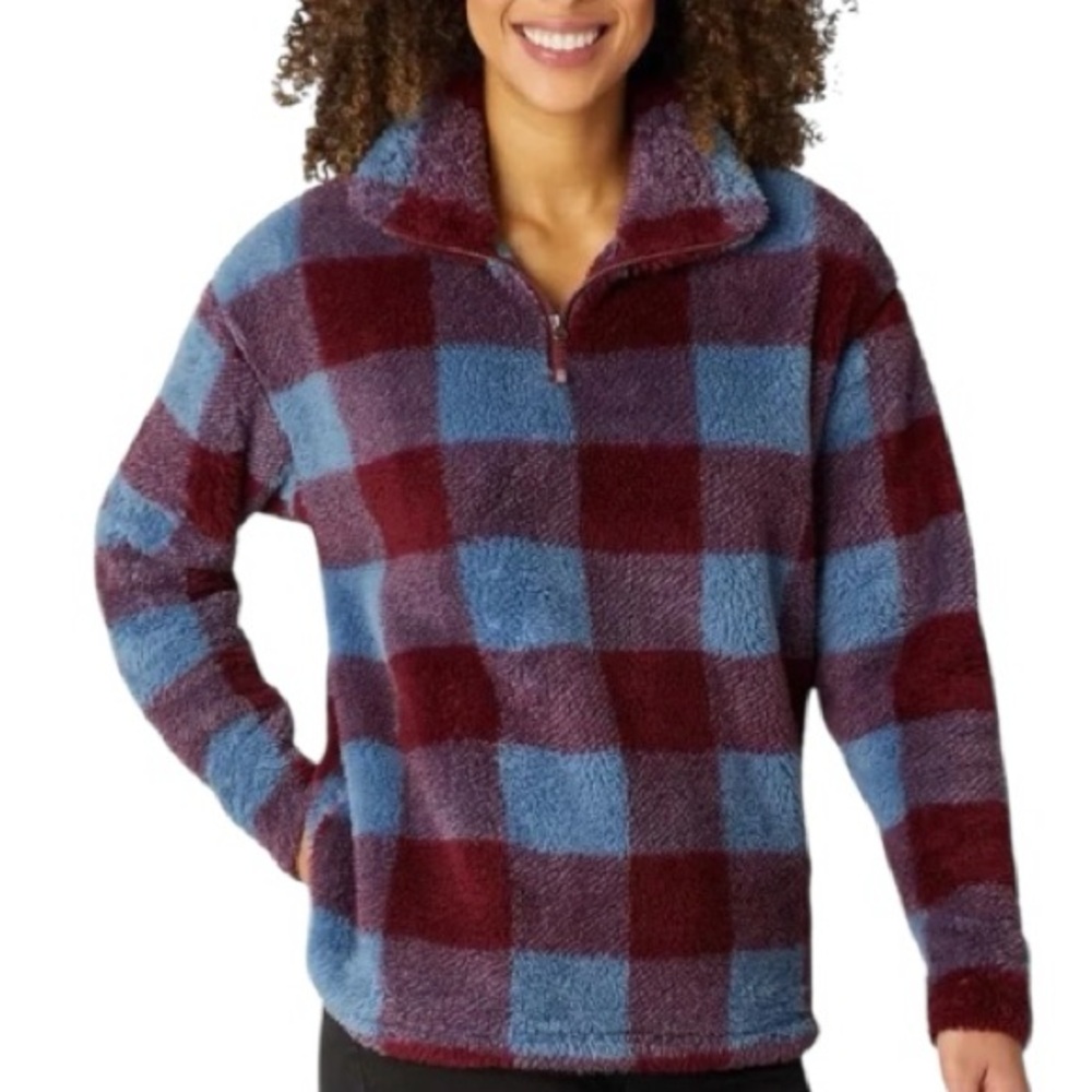 Eddie Bauer Ultra Plush Fleece 1/4 Zip Harbor Check Pullover